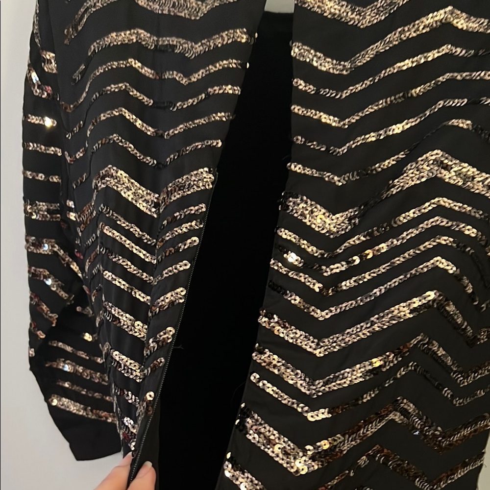 Mustard Seed Sequin Sheath Mini Dress Black and Gold - Women’s Size Medium - Picture 15 of 17